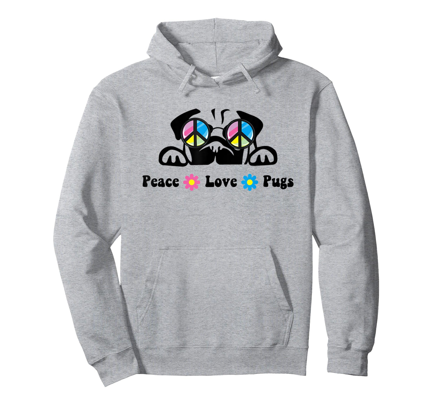 Cute Peace Love Pug Sunglasses Hippie Peace Sign T-Shirt