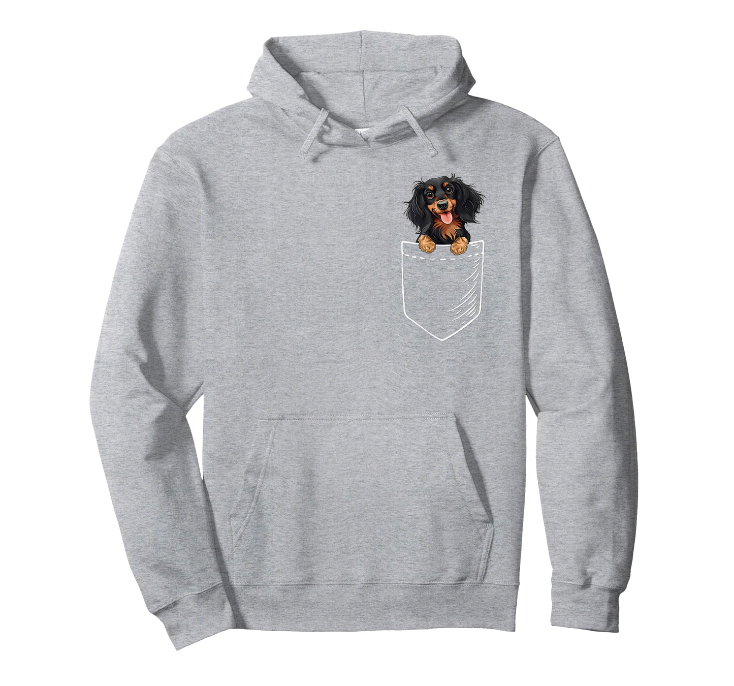 Mens Womens Funny Pocket Black Long Haired Dachshund Lover T-Shirt