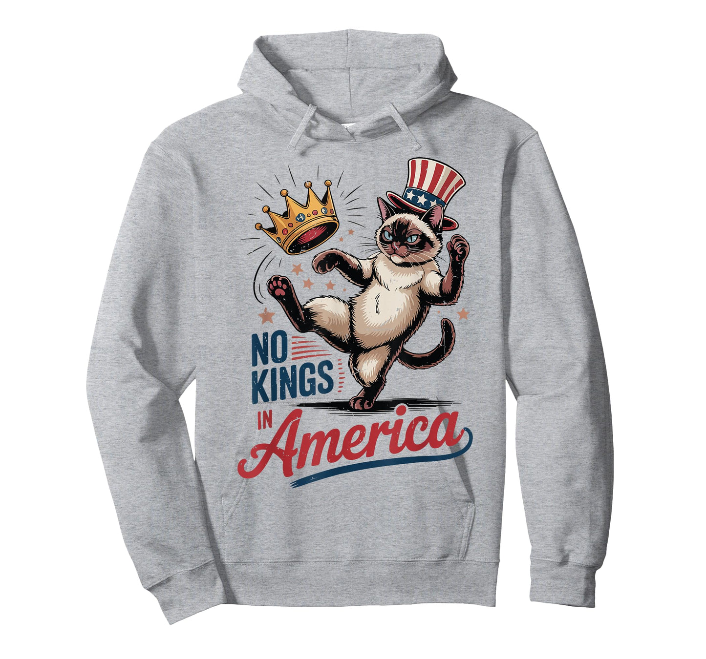 Siamese Cat No Kings in America 4th July Mom Dad Patriotic T-Shirt for Men Women Kids