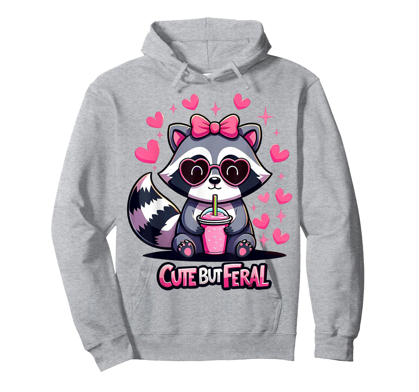 Cute But Feral Funny Pink Racoon with Glasses Kids T-Shirt