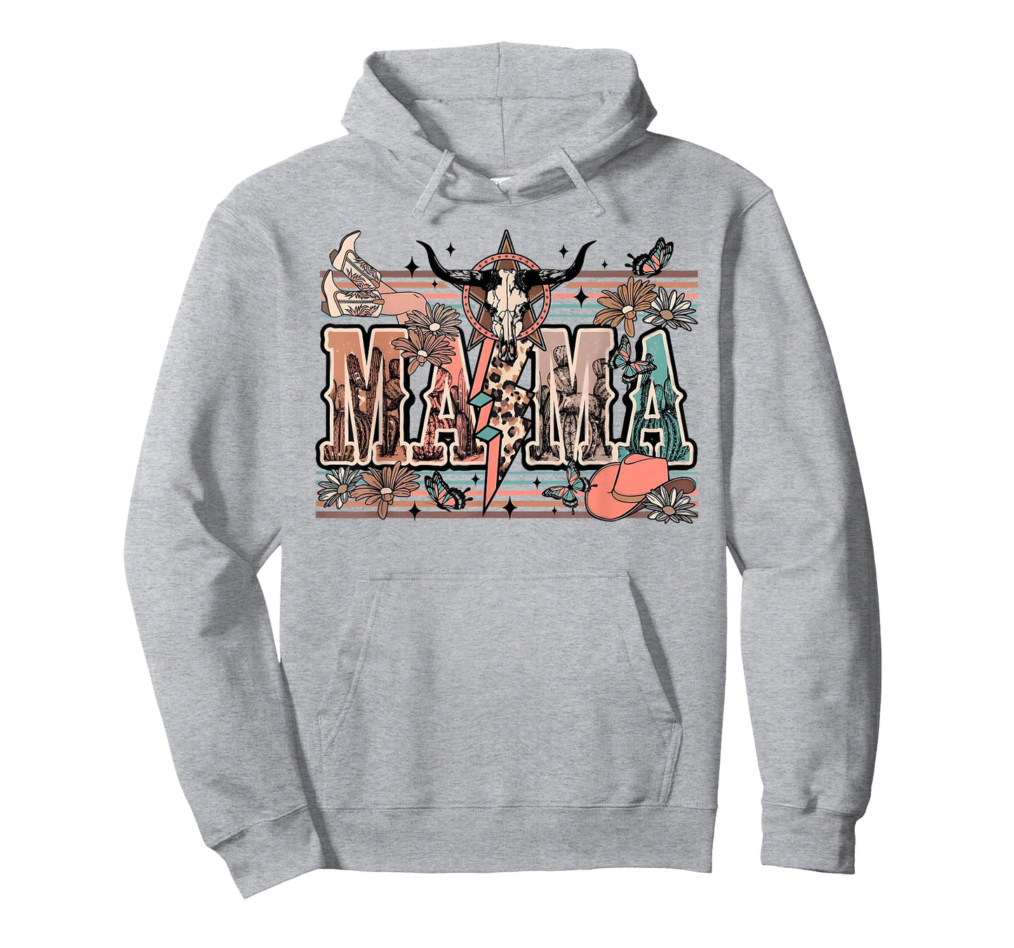 Mama Western Country Cow Skull Cowhide Mom Hippies Mama T-Shirt