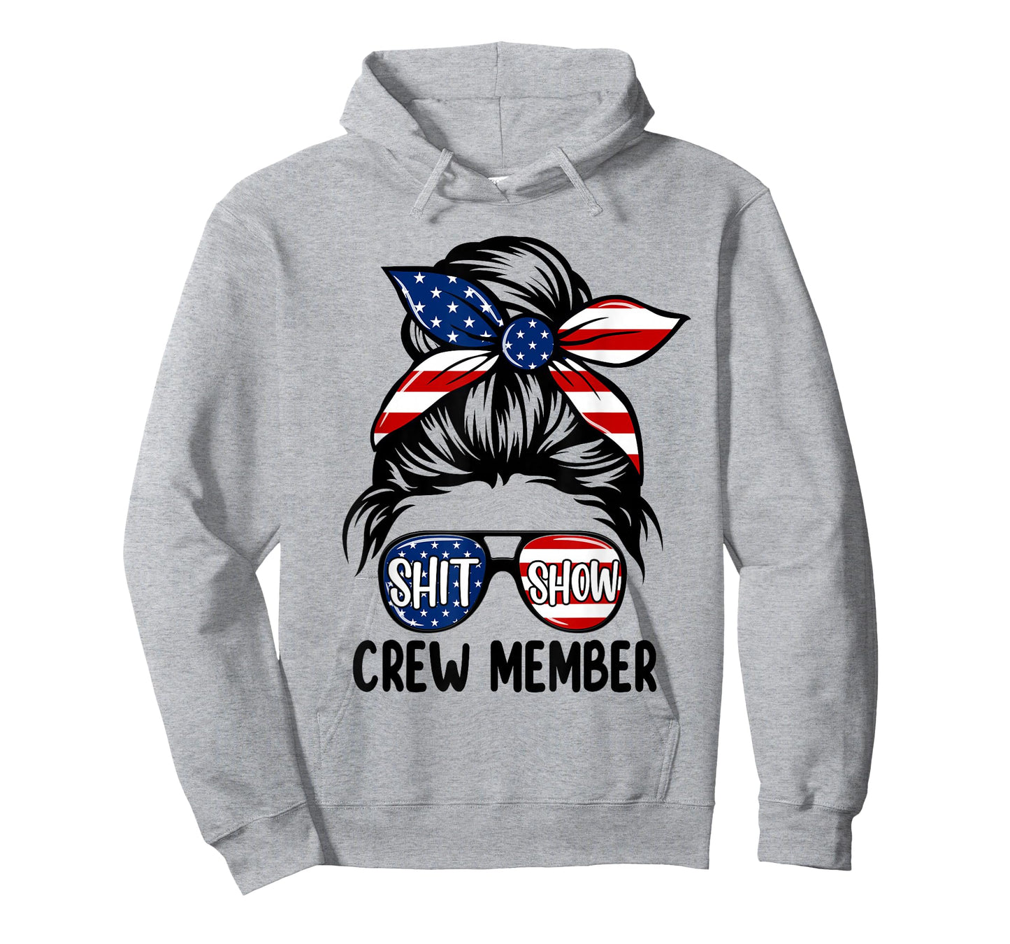 Women Shit Show Crew Member Amerian Flag Headband Messy Bun T-Shirt