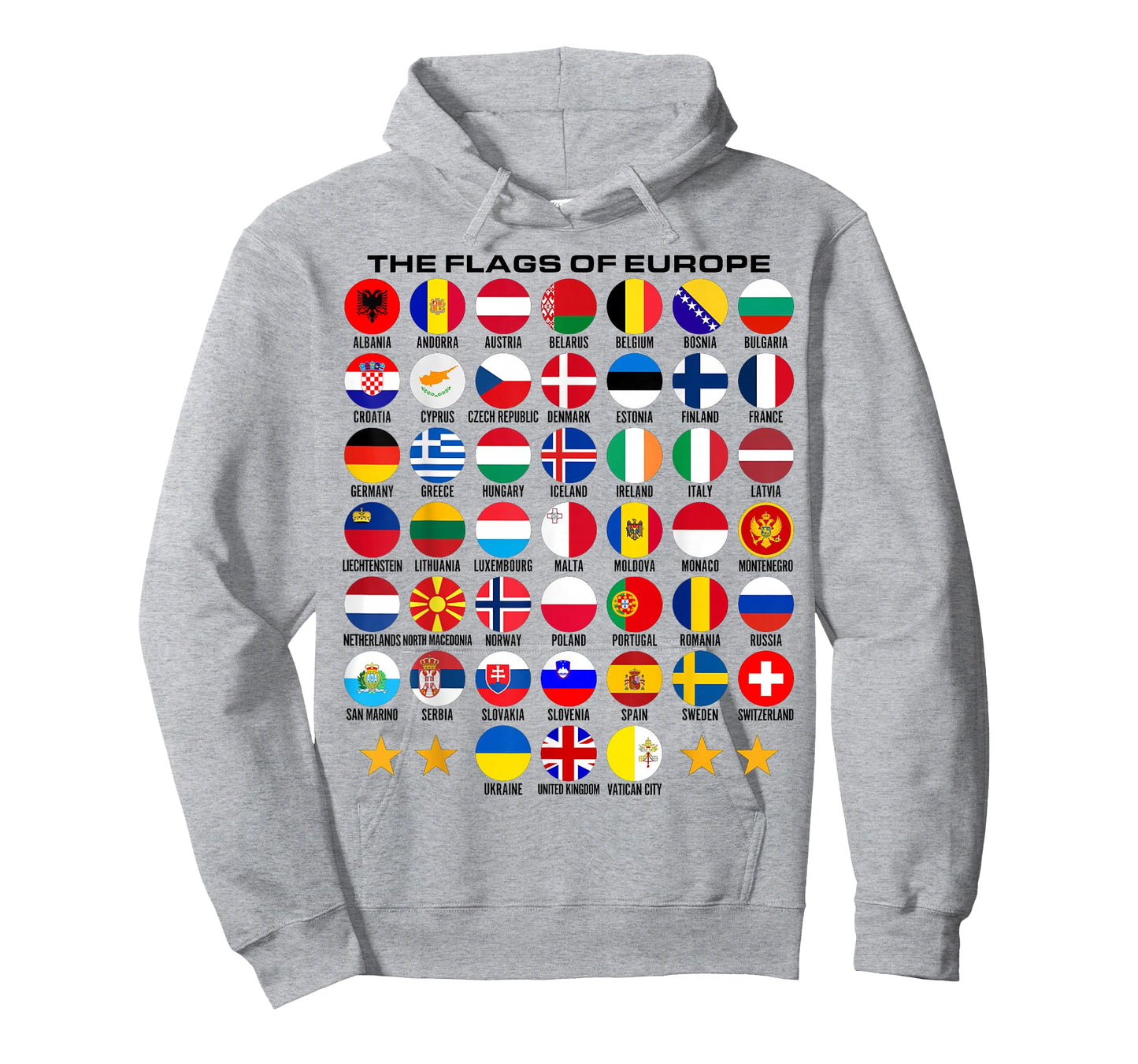 Flags of Europe 45 Countries Flags of European Geography T-Shirt