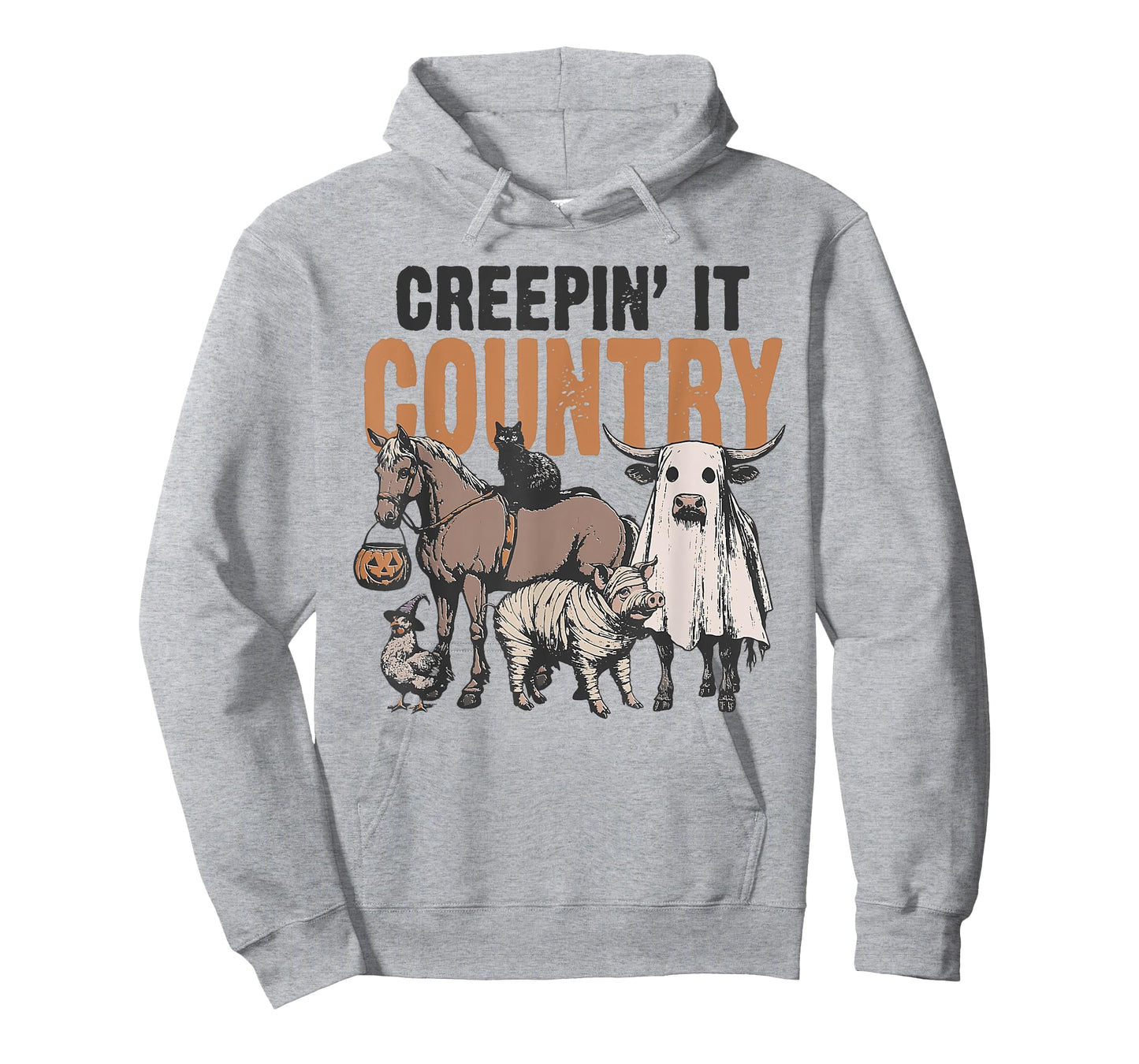 Creepin' It Country Halloween Farm Animal Cow Black Cat Pig T-Shirt