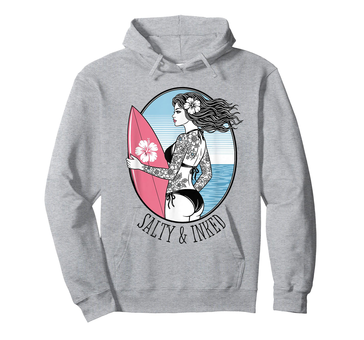 Salty & Inked Tattooed Girl Surfer Vintage Pin-Up Tattoo Art T-Shirt