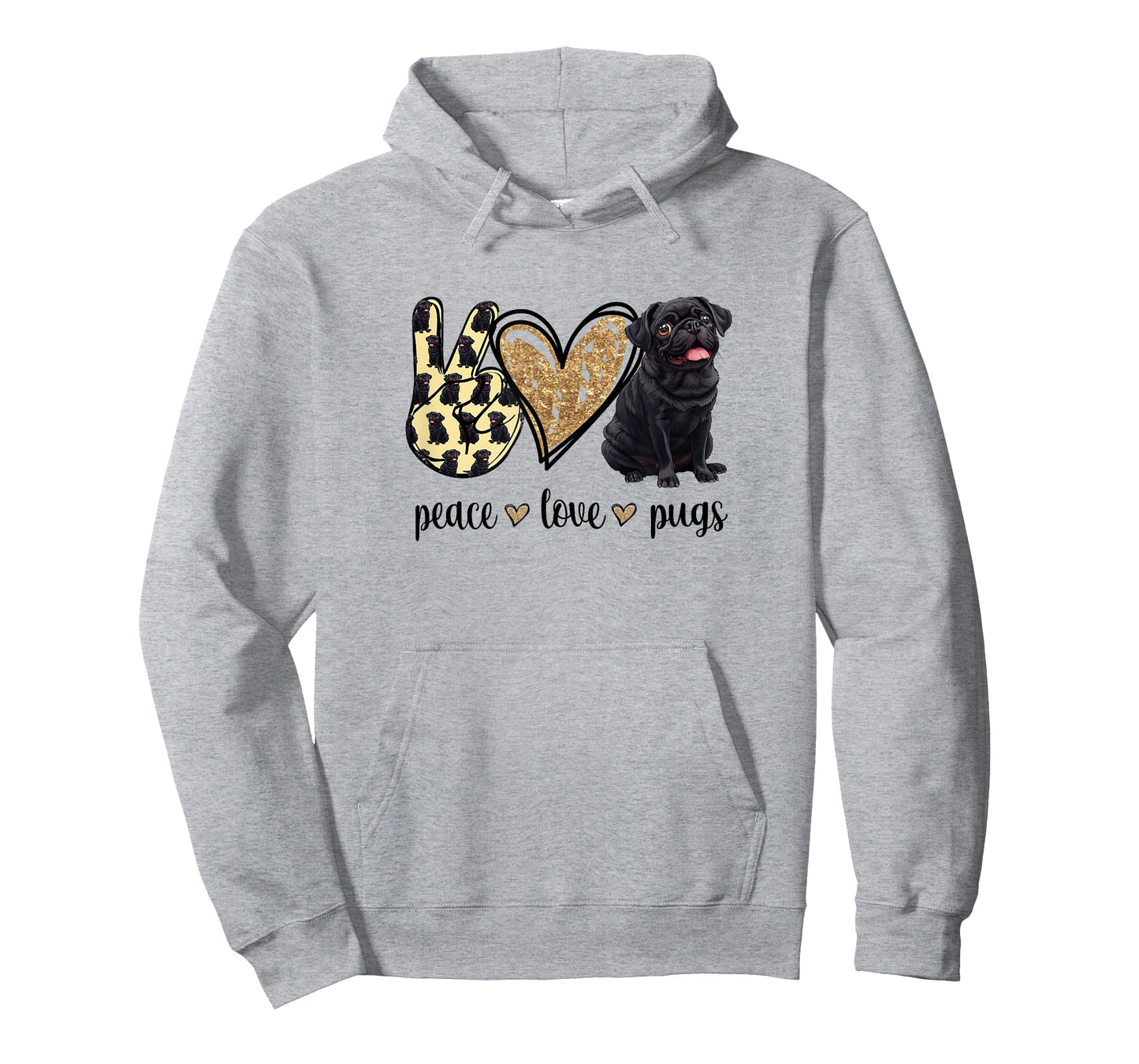 Funny Womens Girls Peace Love Black Pug Lover T-Shirt
