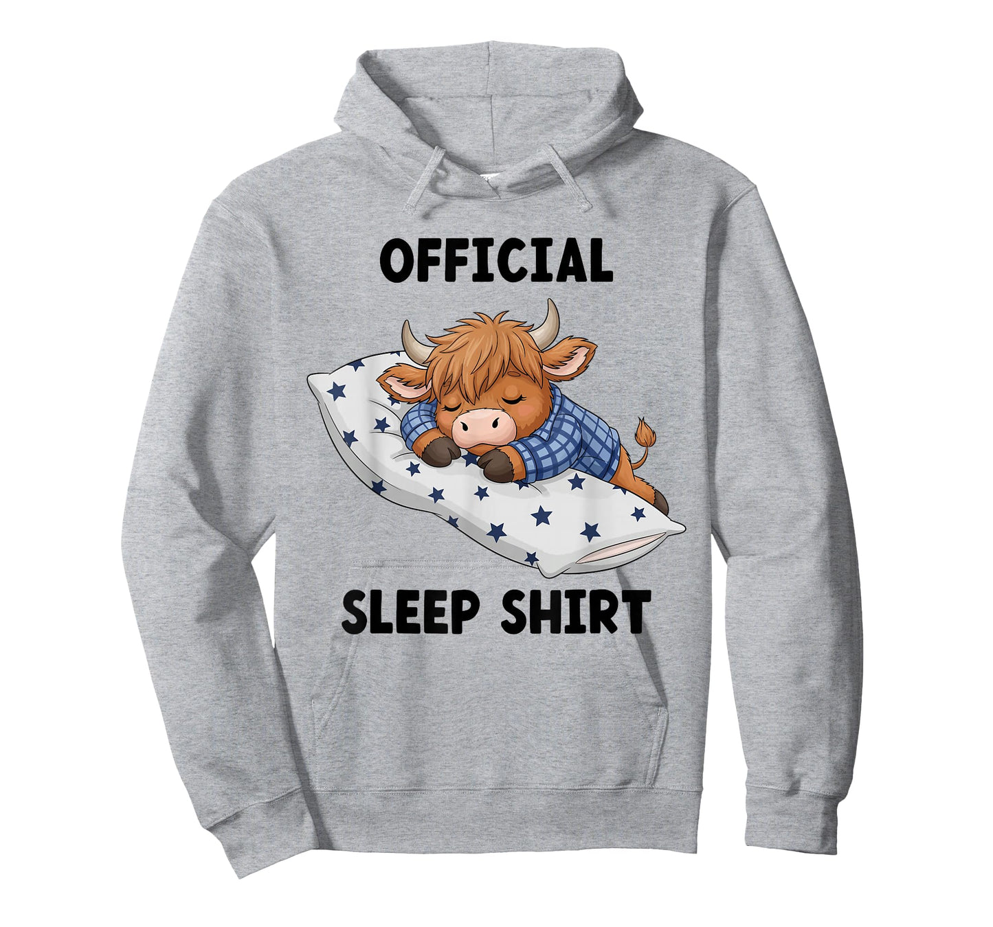 Sleepy Highland Cow in Pajamas with Stars Pillow T-Shirt
