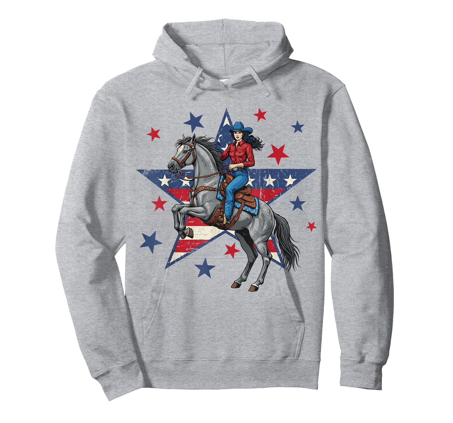 Patriotic American Cowgirl Riding Horse USA Flag 4th of July T-Shirt