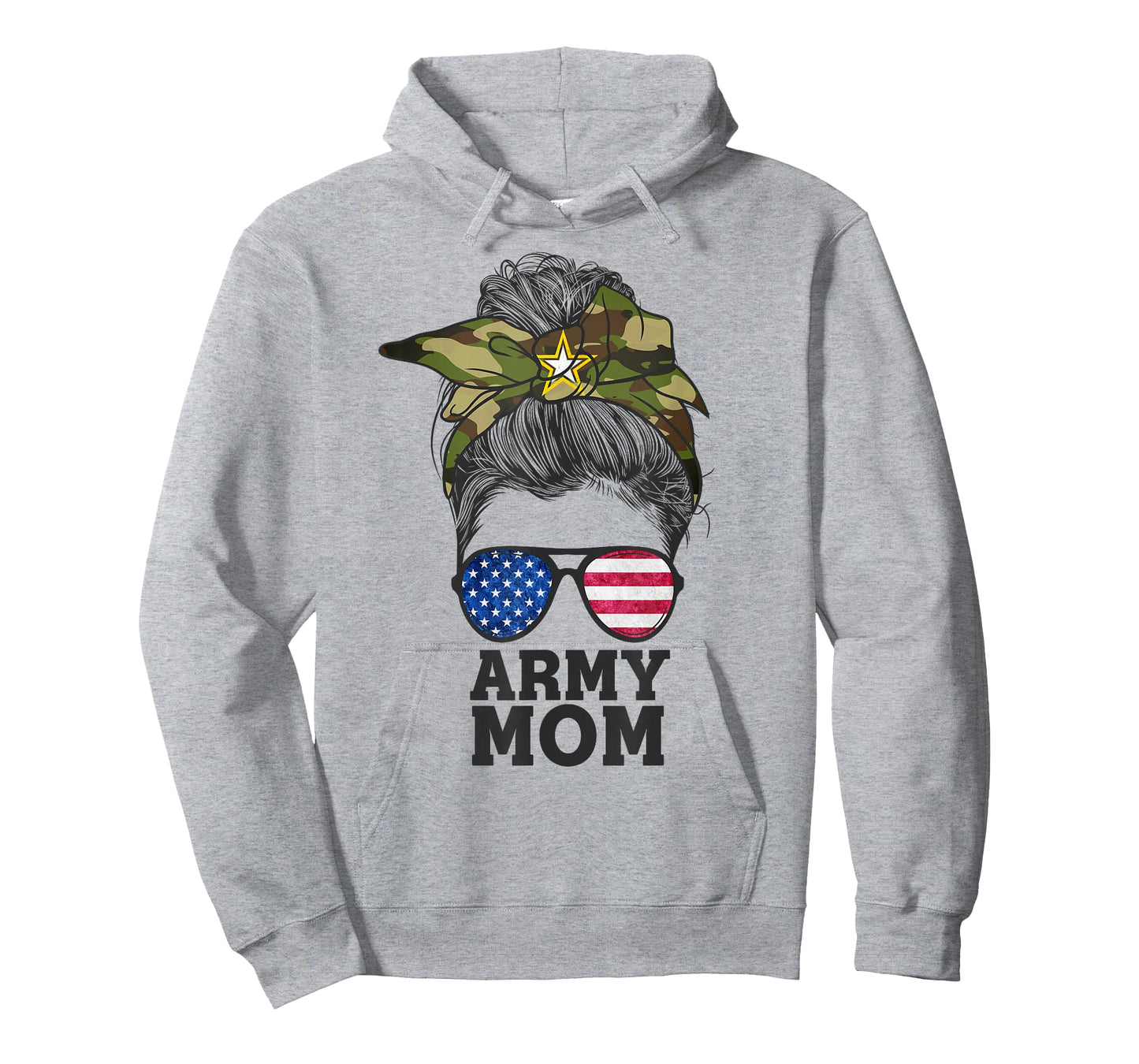 Funny Army Mom Messy Bun Hair Glasses T-Shirt