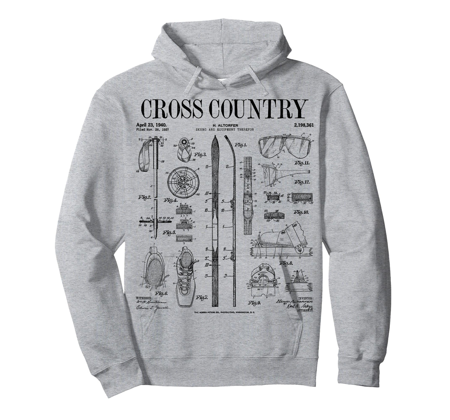 Cross Country Nordic Skiing Ski Vintage Patent Skier Print T-Shirt