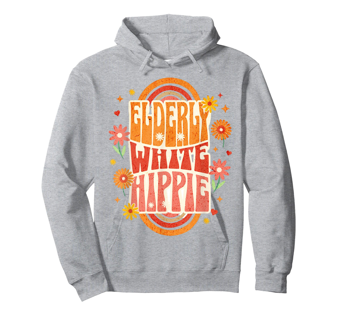 Elderly White Hippie Floral Retro Style Tee for Seniors T-Shirt