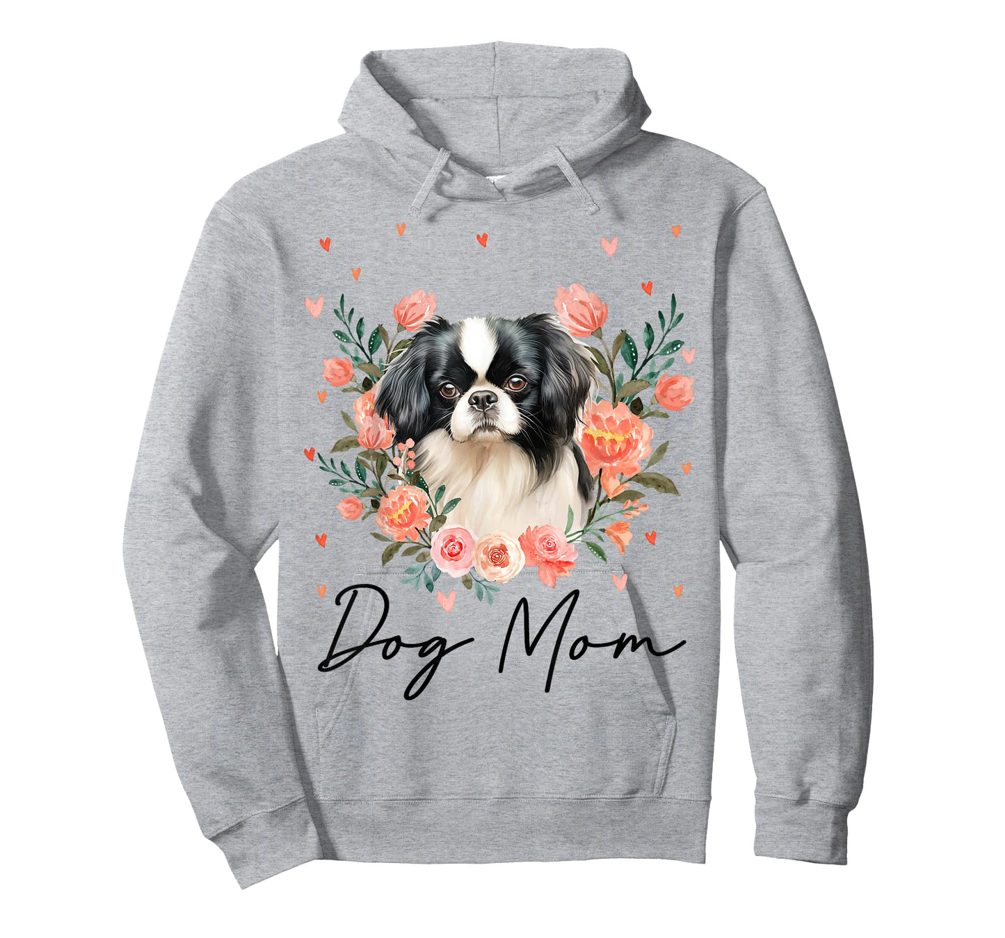 Womens Cute Japanese Chin Mom Flower Dog Lover T-Shirt