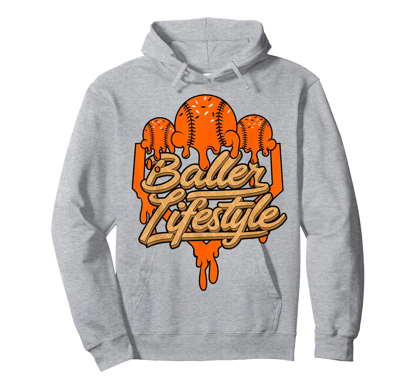 Baseball Lifestyle Home Plate Orange Ice Cream Drip Men Boys T-Shirt