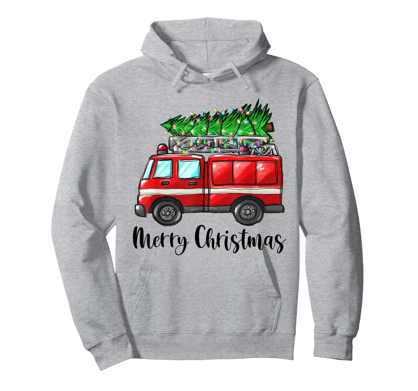 Fire Truck Christmas Tree Light Firefighter Pajama Xmas T-Shirt