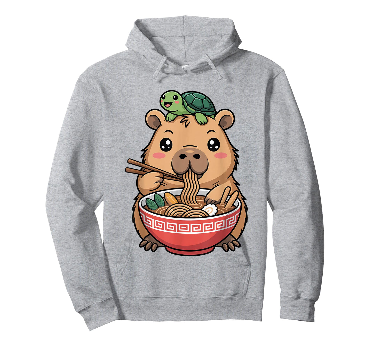 Cute Kawaii Capybara Eating Noodles with Turtle on Head T-Shirt