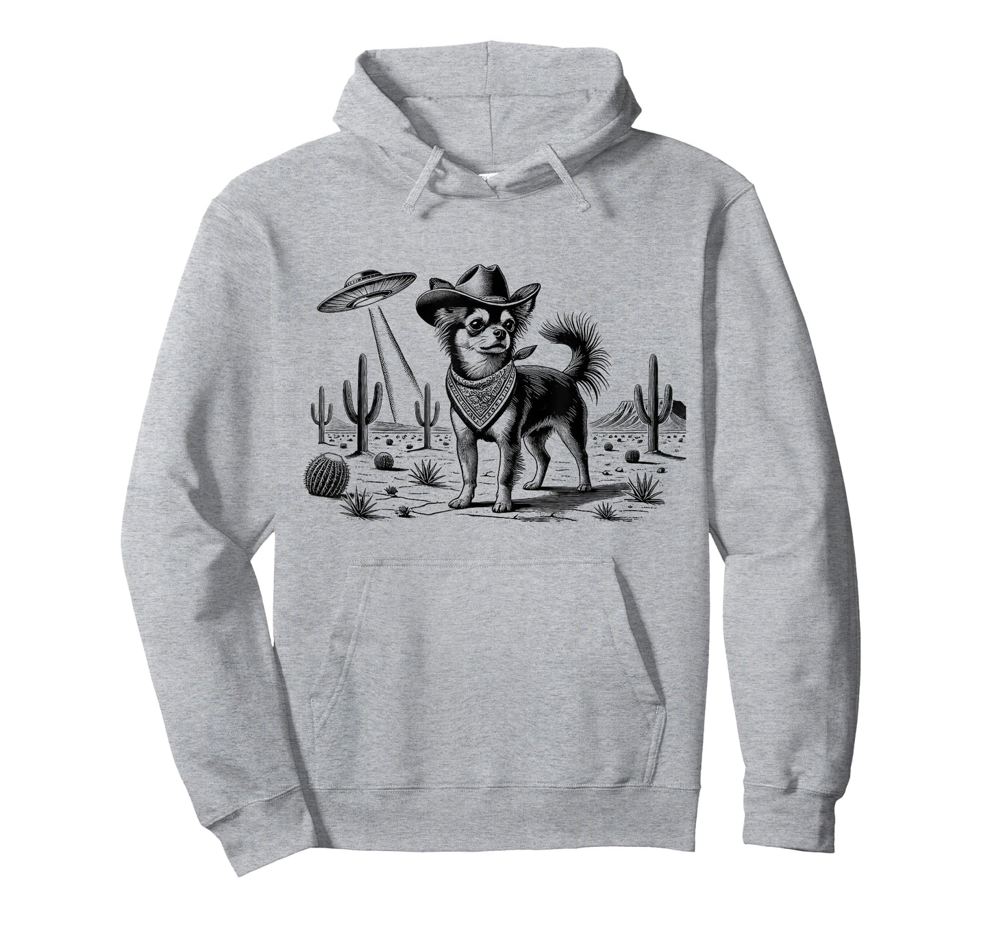 Vintage Chihuahua UFO Western Cowboy Wild West Dog Mom Dad T-Shirt