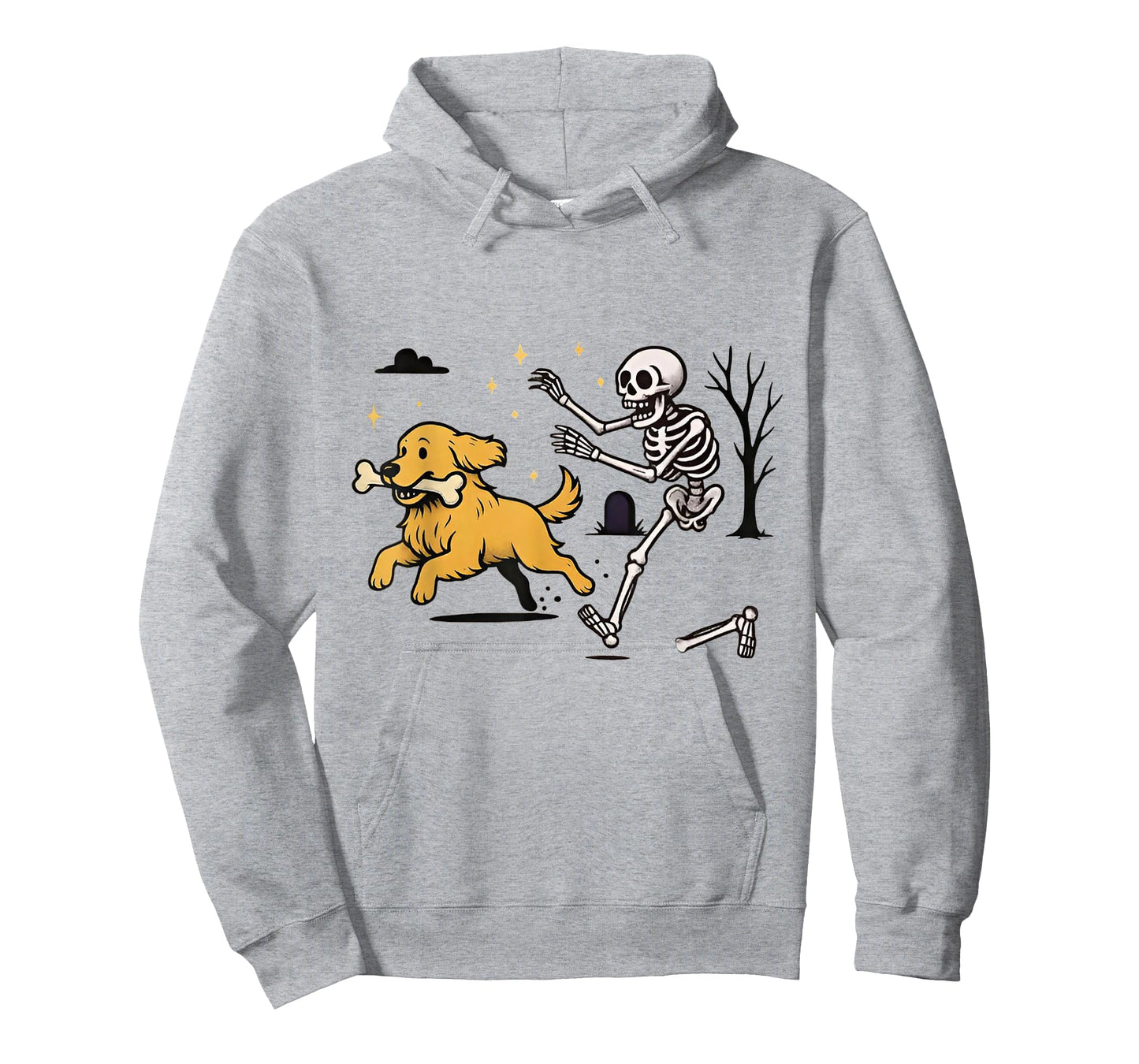 Skeleton Chasing Golden Retriever Funny Skeleton Halloween T-Shirt