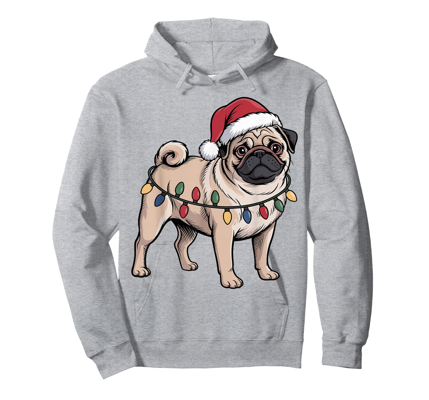 Funny Pug Christmas Santa Hat Xmas Lights T-Shirt