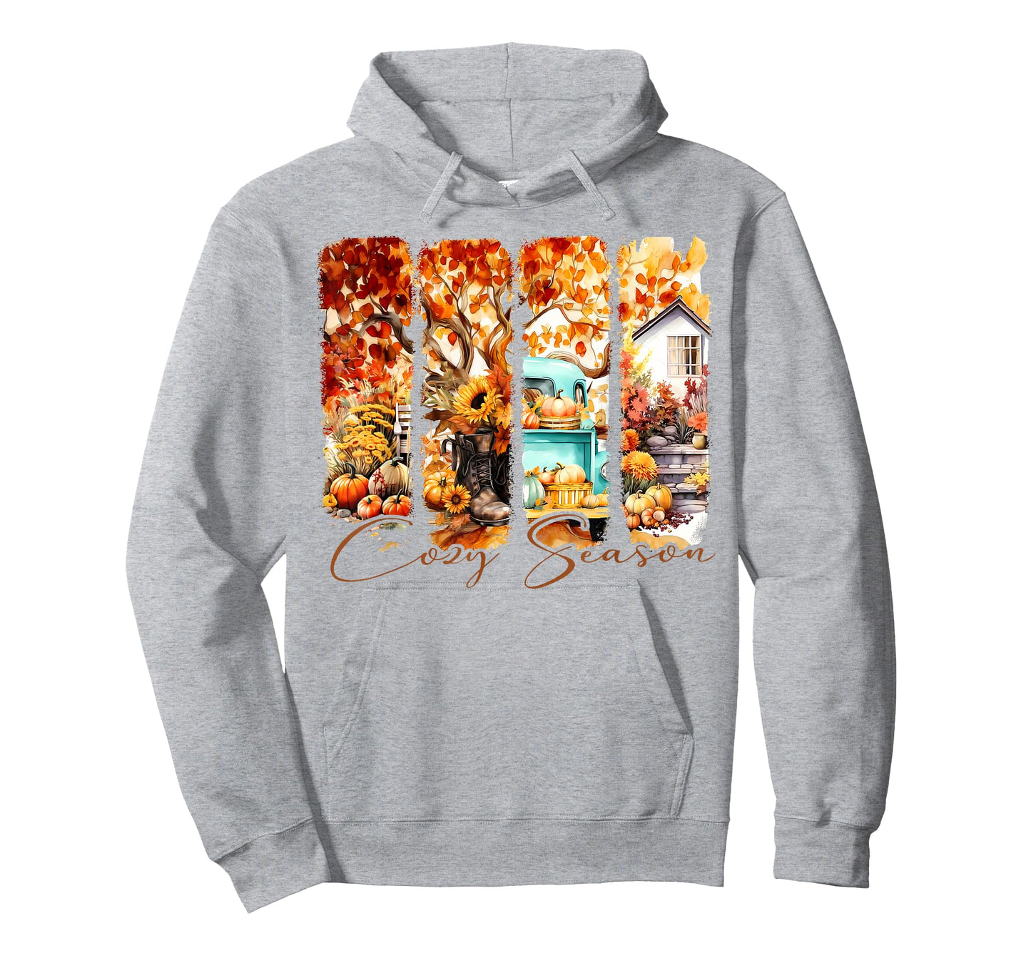 Cute Autumn Fall Season Pumpkin Truck Hat House Trees Cozy T-Shirt