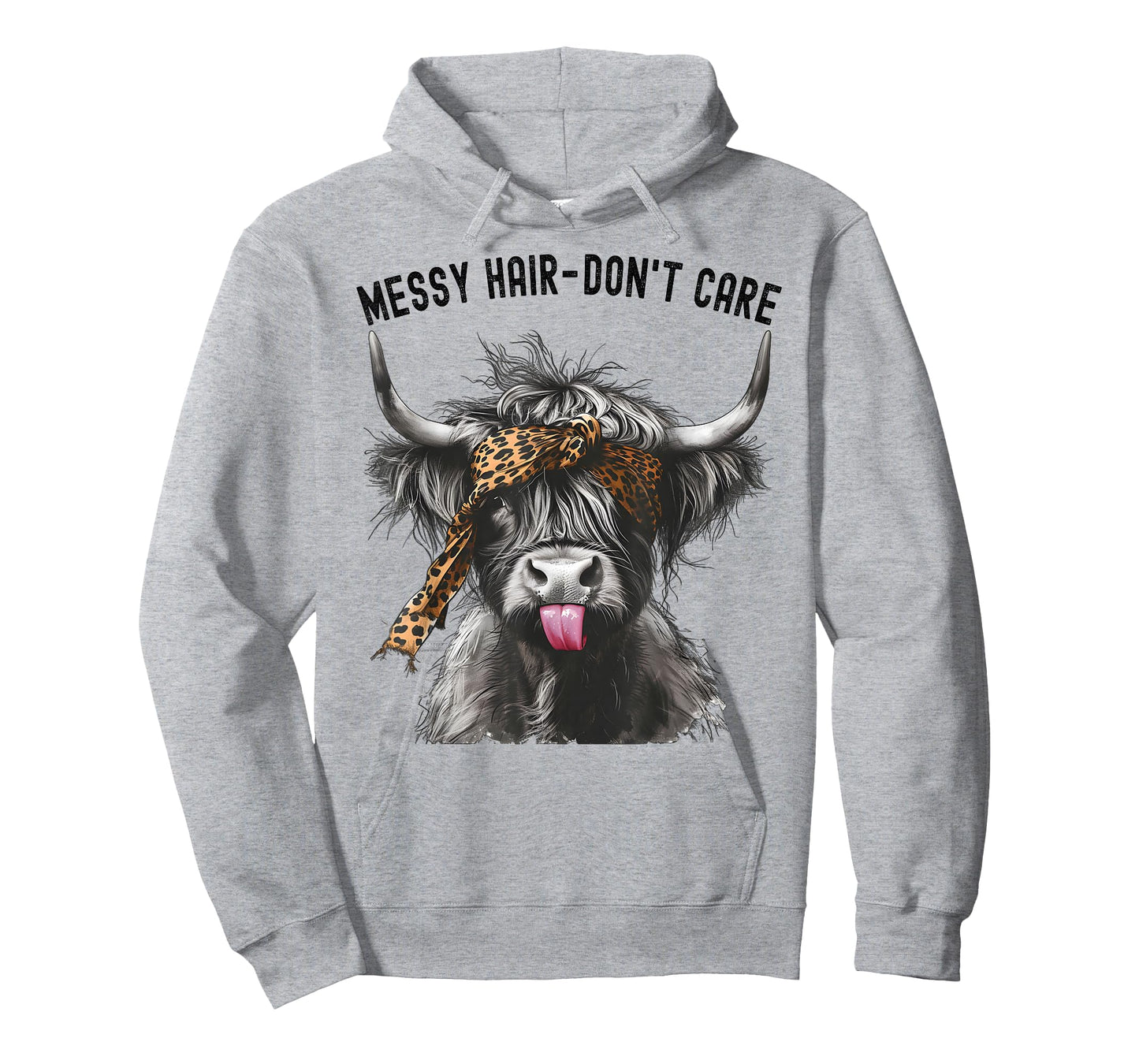 Highland Cow Leopard Print Messy Hair Don't Care Western T-Shirt