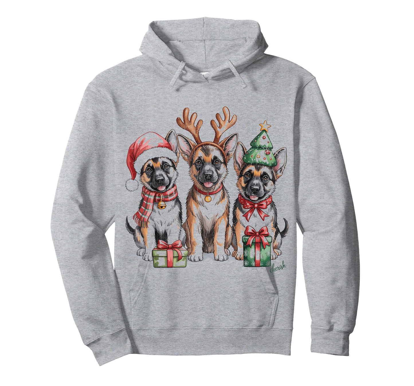 German Shepherds Santa Hat Funny Christmas T-Shirt