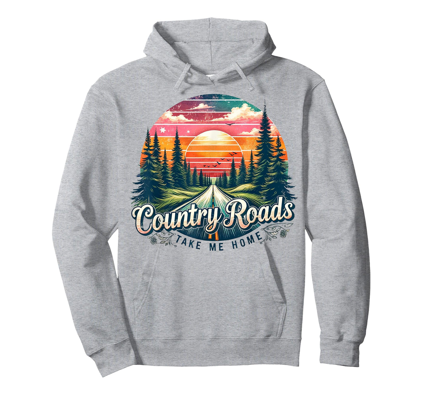 Country Roads Take Me Home Sunset Forest Retro T-Shirt
