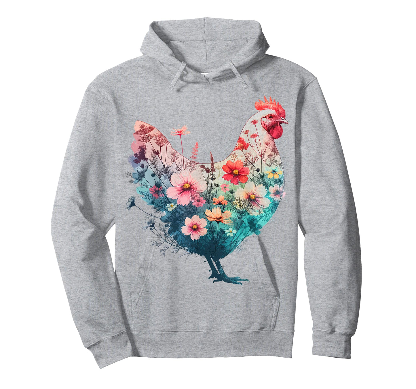 Chicken Floral Art Graphic Women Farm Chicken Lover Colorful T-Shirt