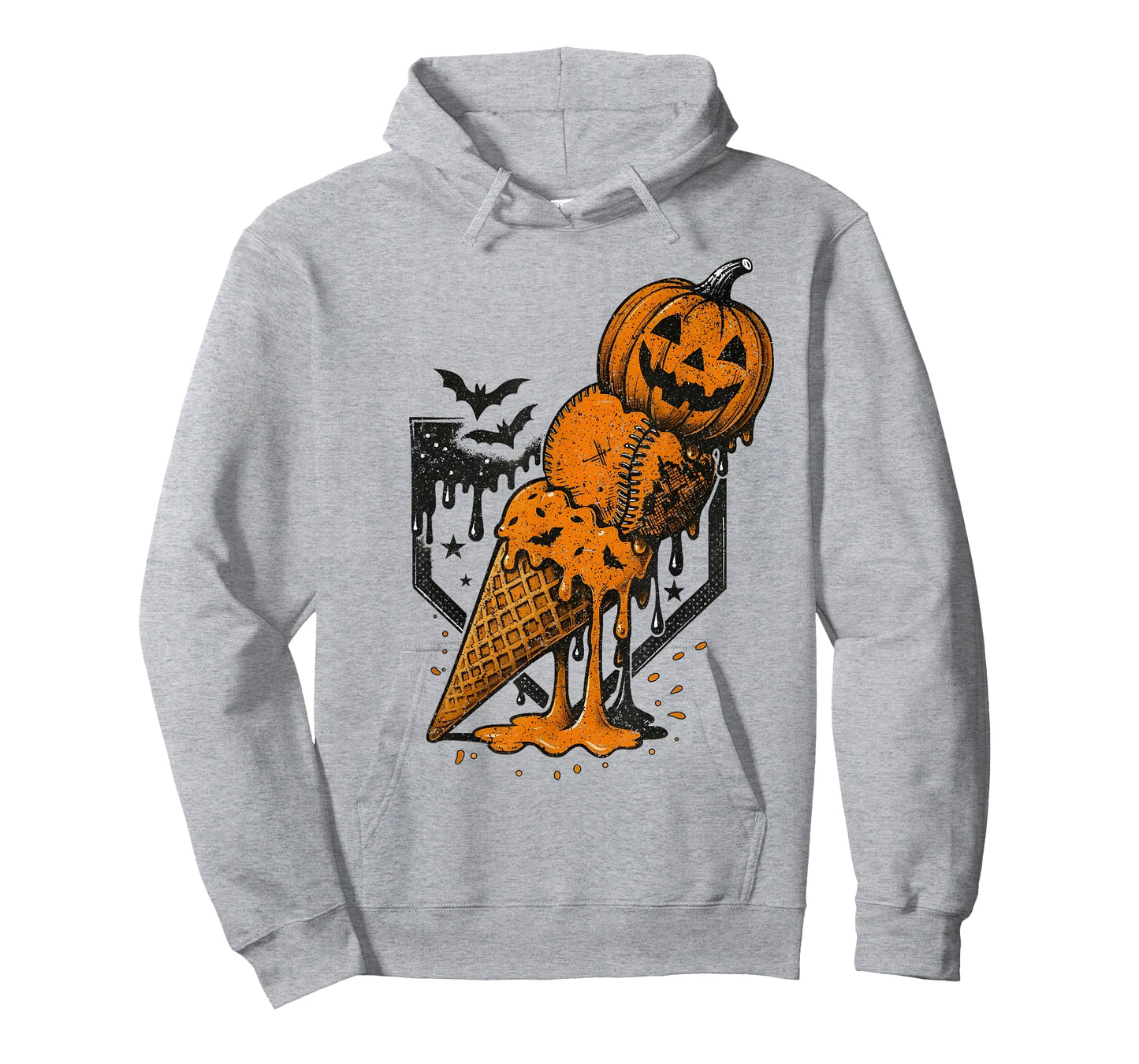 Pumpkin Ice Cream Cone Baseball Home Plate Halloween Season T-Shirt