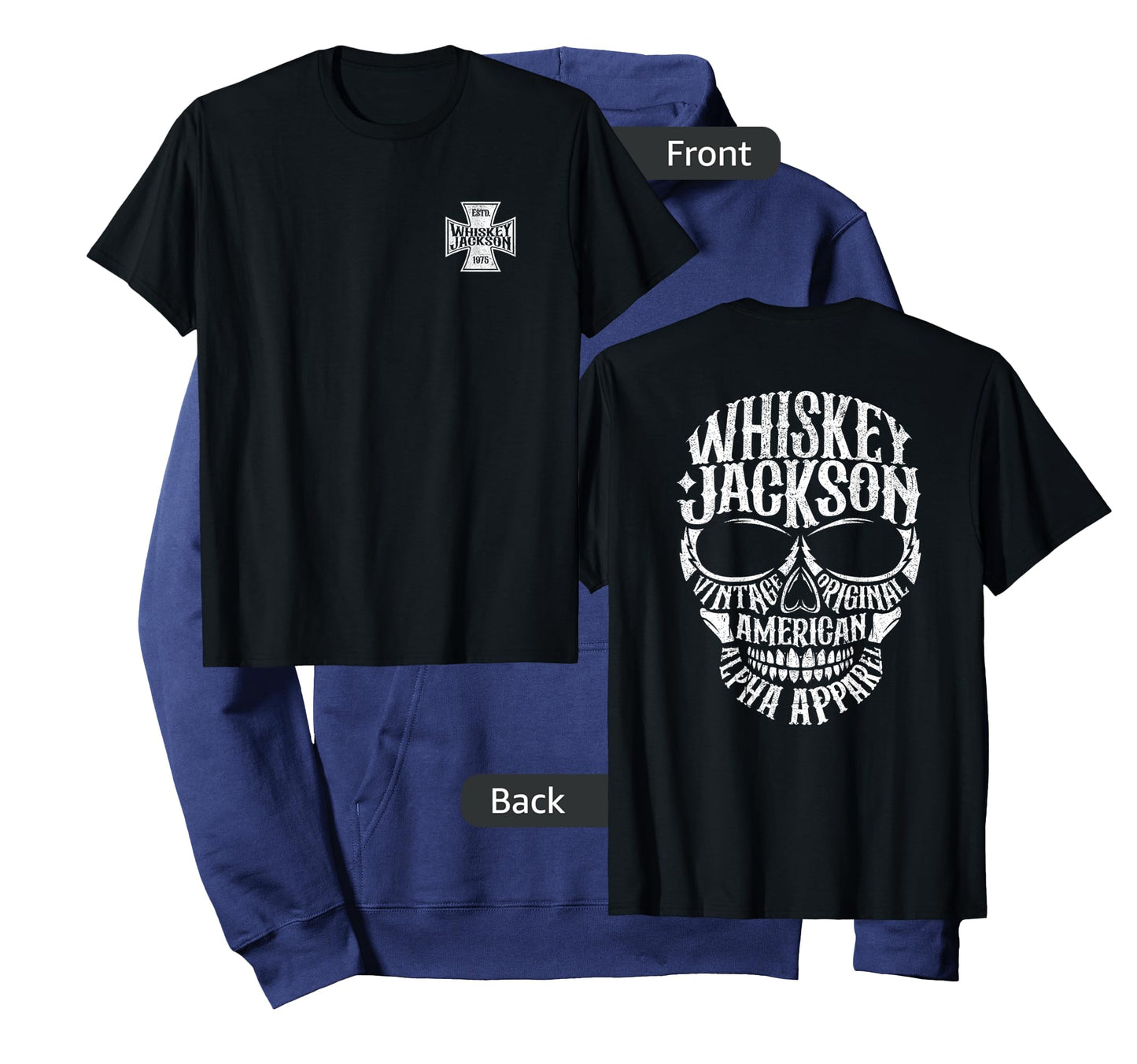 Whiskey Jackson Vintage Maltese Cross Front Skull Back Print T-Shirt