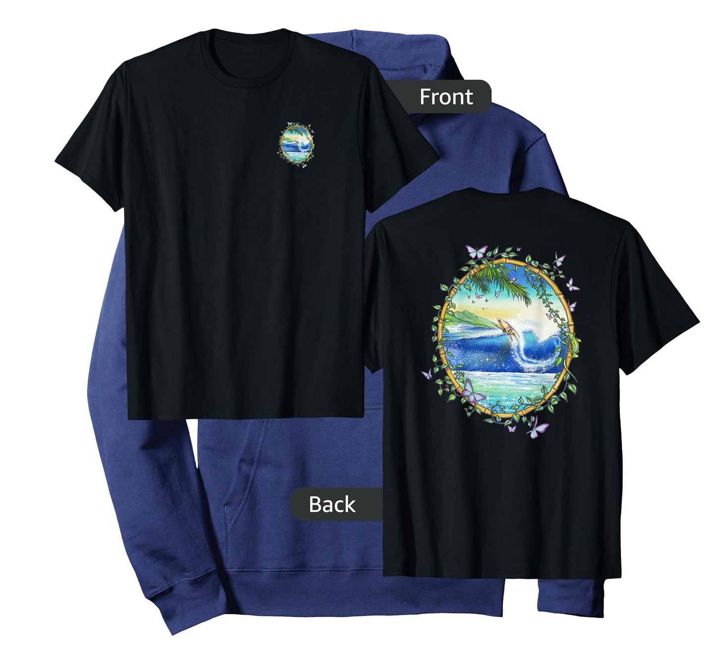 Surfing Front & Back Print Vintage Retro 70's Surf Art T-Shirt