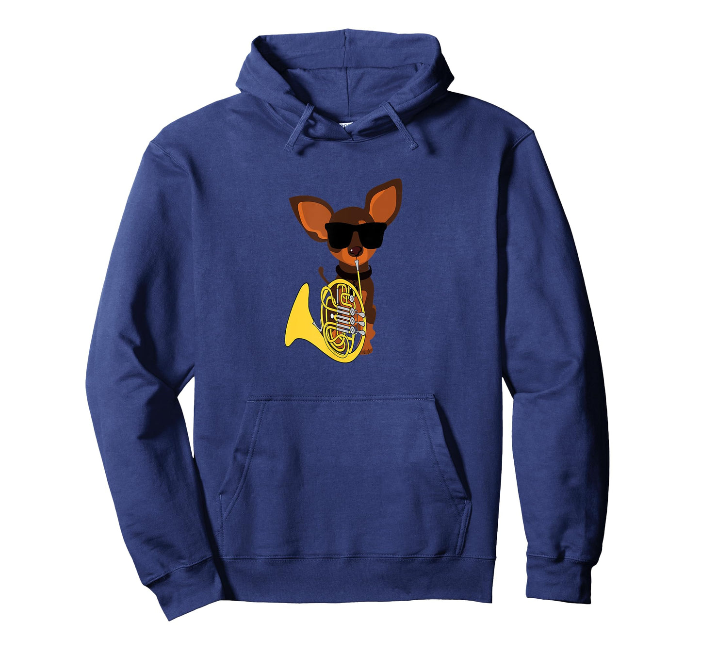 Funny Dog Wearing Sunglasses Playing French Horn T-Shirt for Men Women Kids