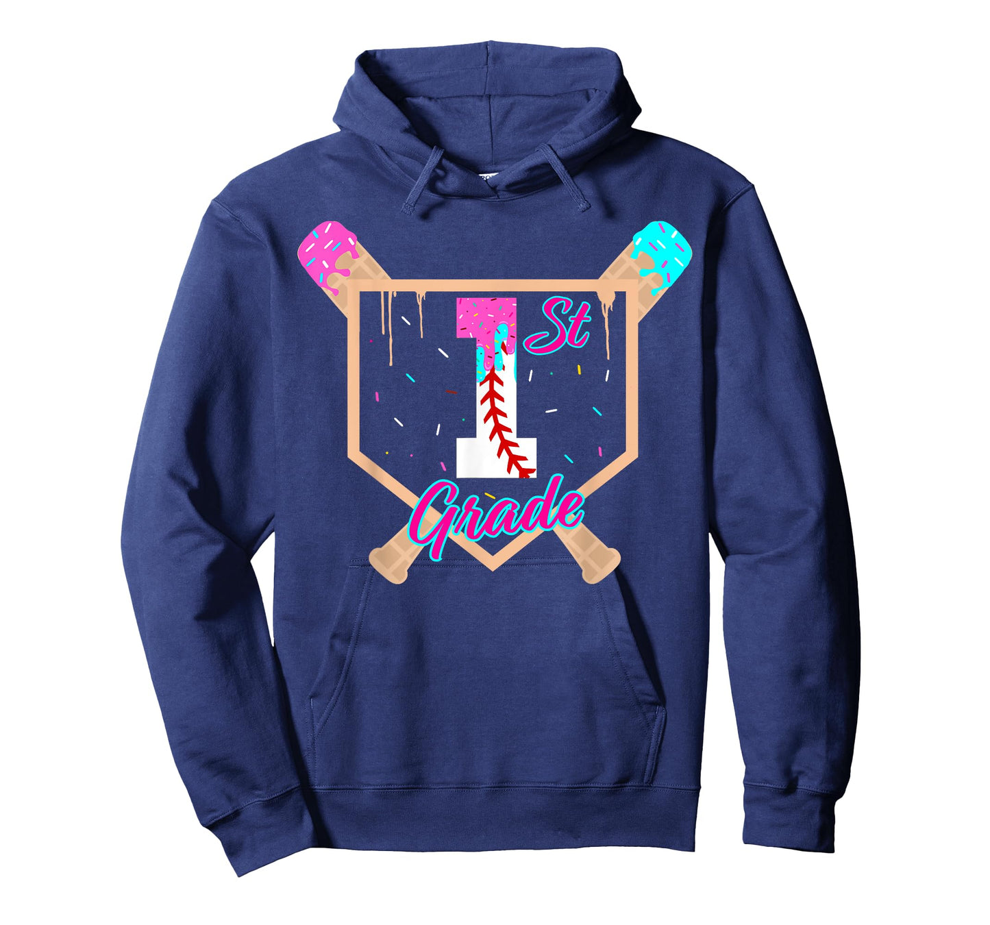 1st Grade Back to School Baseball Ice Cream Drip Home Plate T-Shirt