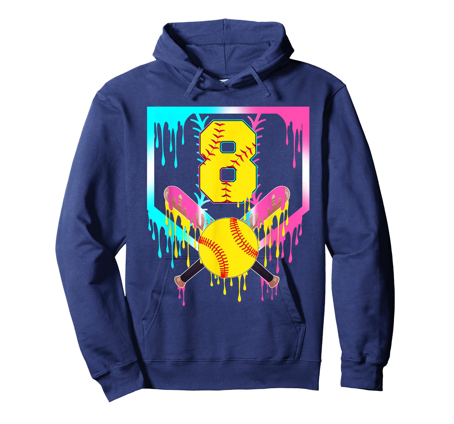 8th Bday Softball Home Plate Drip Ice Cream 8 Year Old T-Shirt