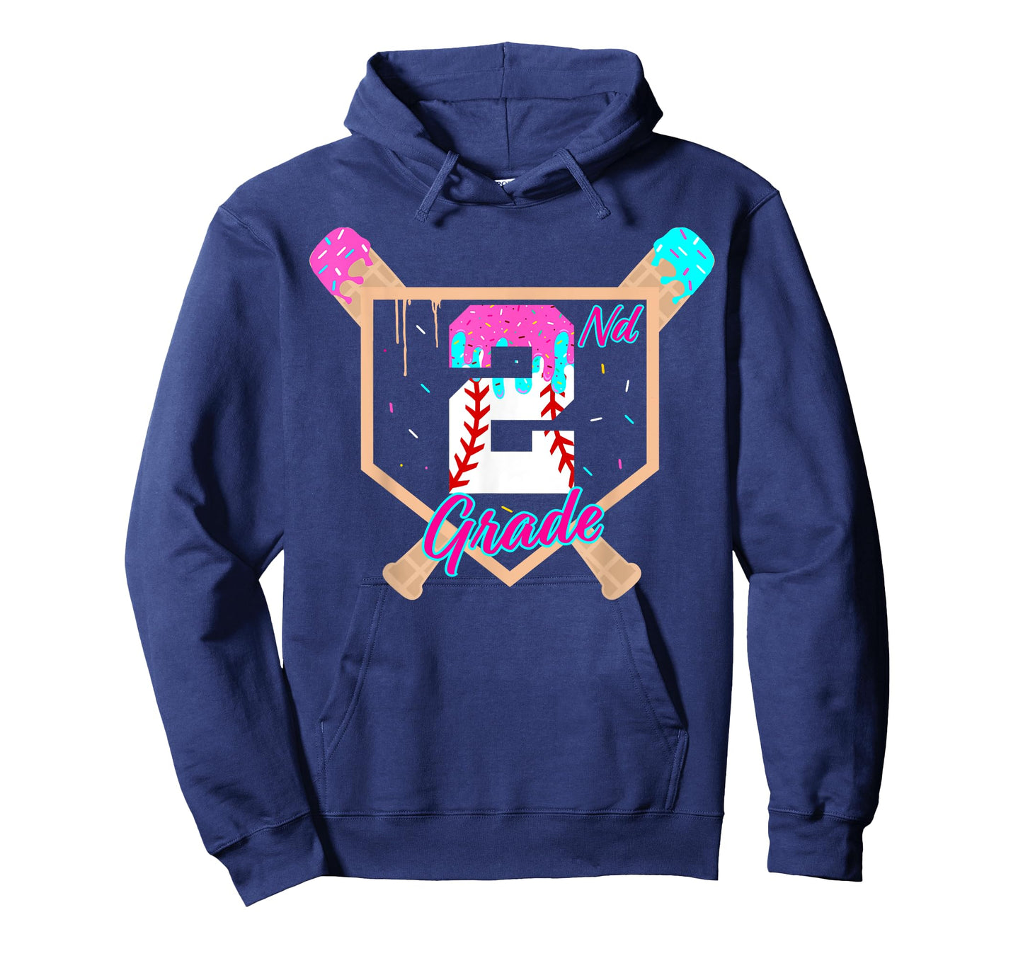2nd Grade Back to School Baseball Ice Cream Drip Home Plate T-Shirt