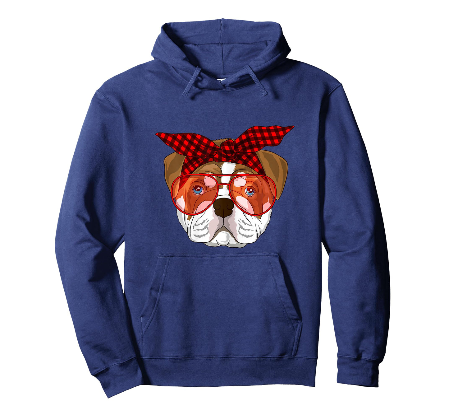 English Bulldog Xmas red plaid bandana Glasses T-Shirt