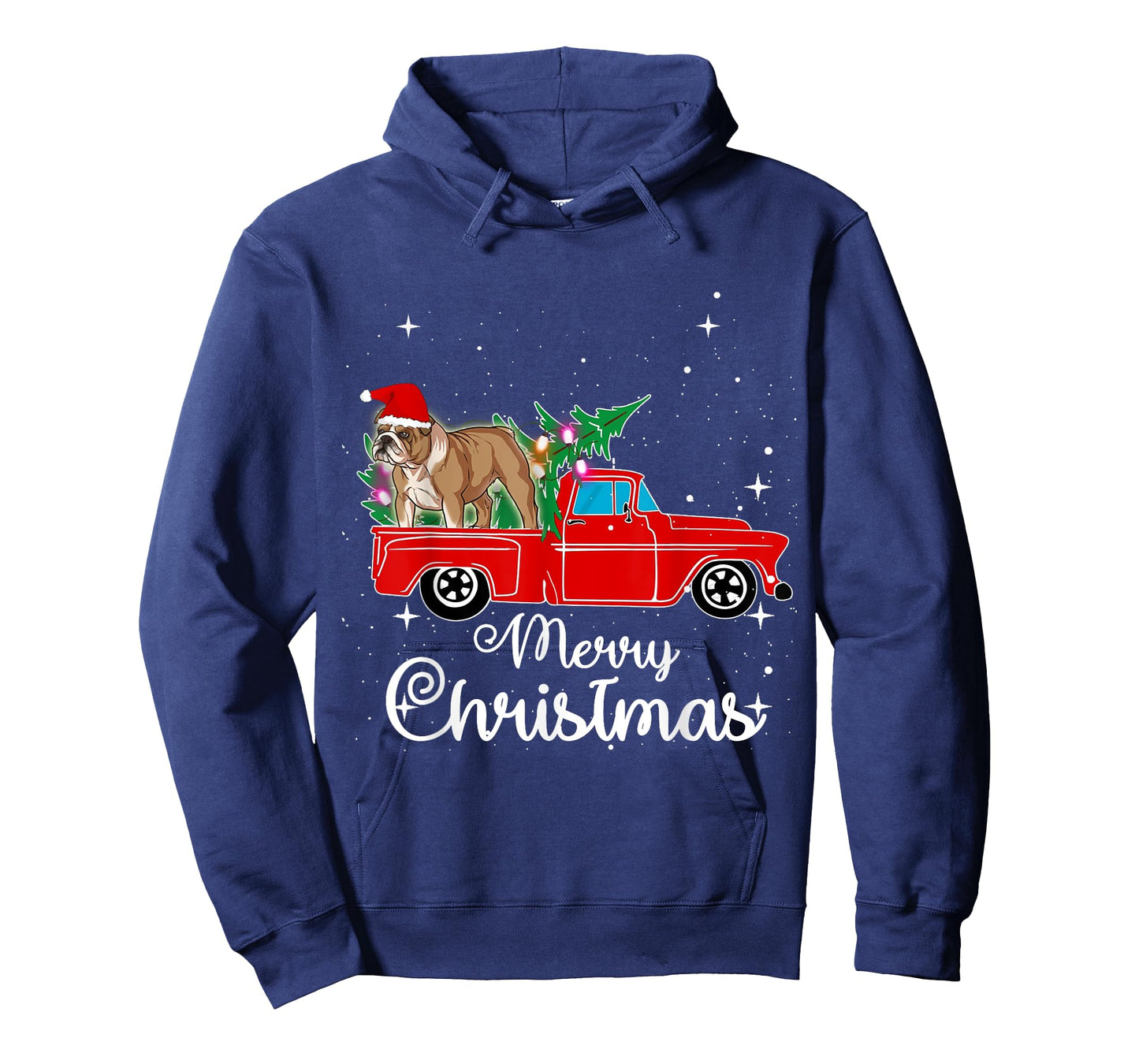 English Bulldog Dog Red Truck Christmas Tree Lights Xmas T-Shirt