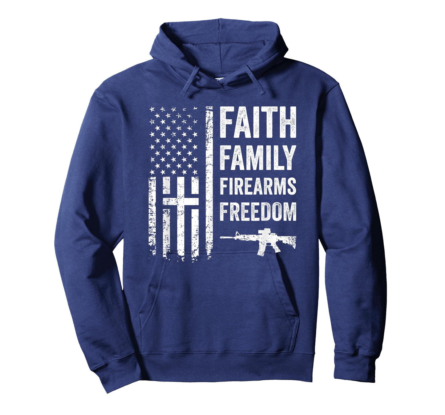 Faith Family Firearms & Freedom - Pro God Gun USA Cross Flag T-Shirt