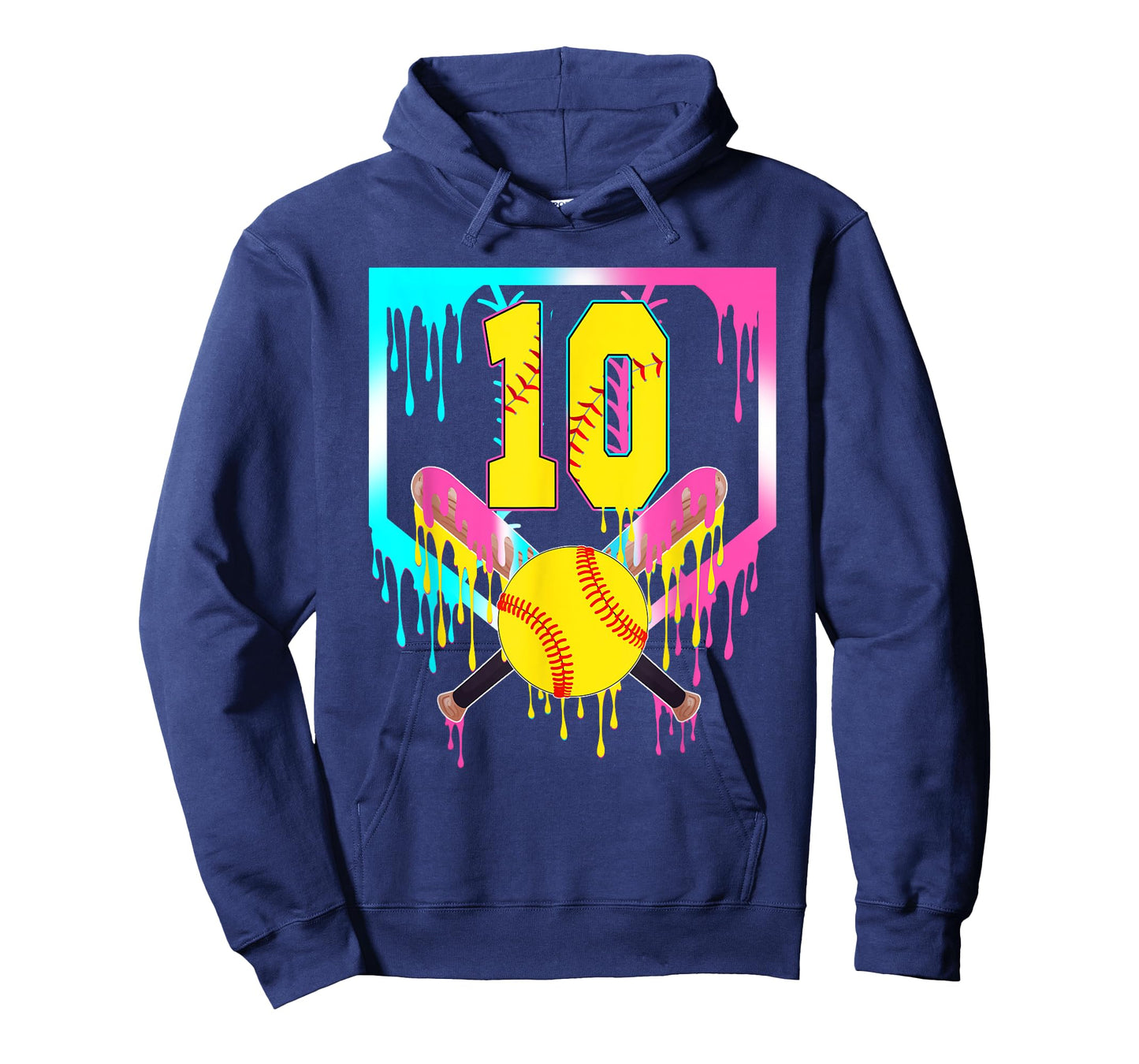10th Bday Softball Home Plate Drip Ice Cream 10 Year Old T-Shirt
