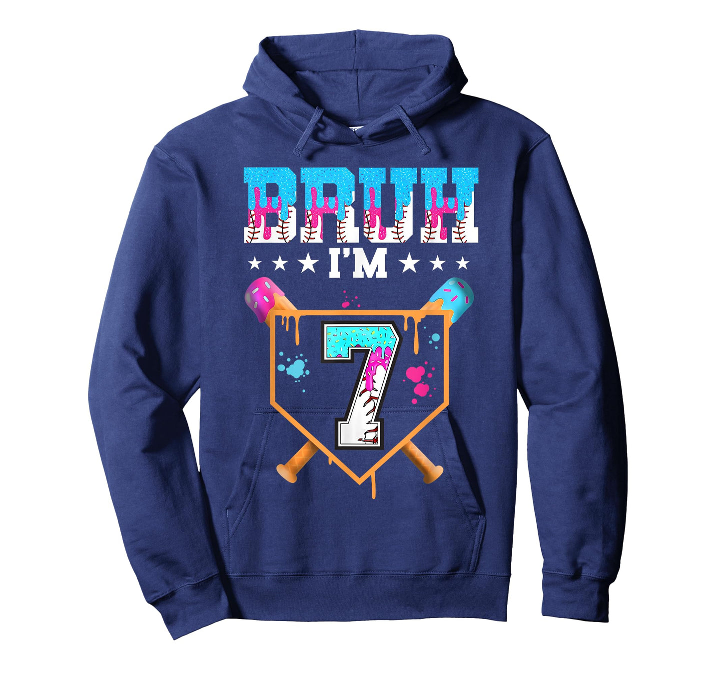Bruh 7th Birthday Boy Baseball Ice Cream Drip 7 Year Old Boy T-Shirt