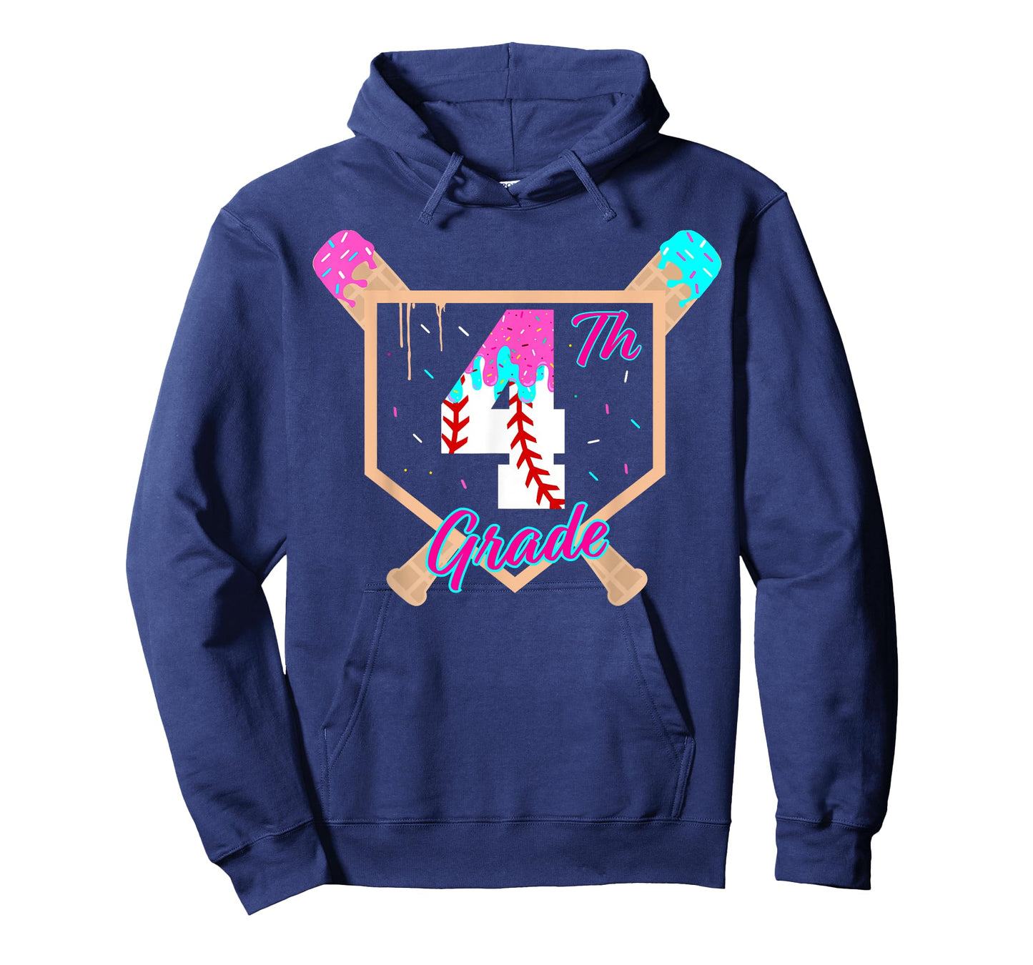 4th Grade Back to School Baseball Ice Cream Drip Home Plate T-Shirt
