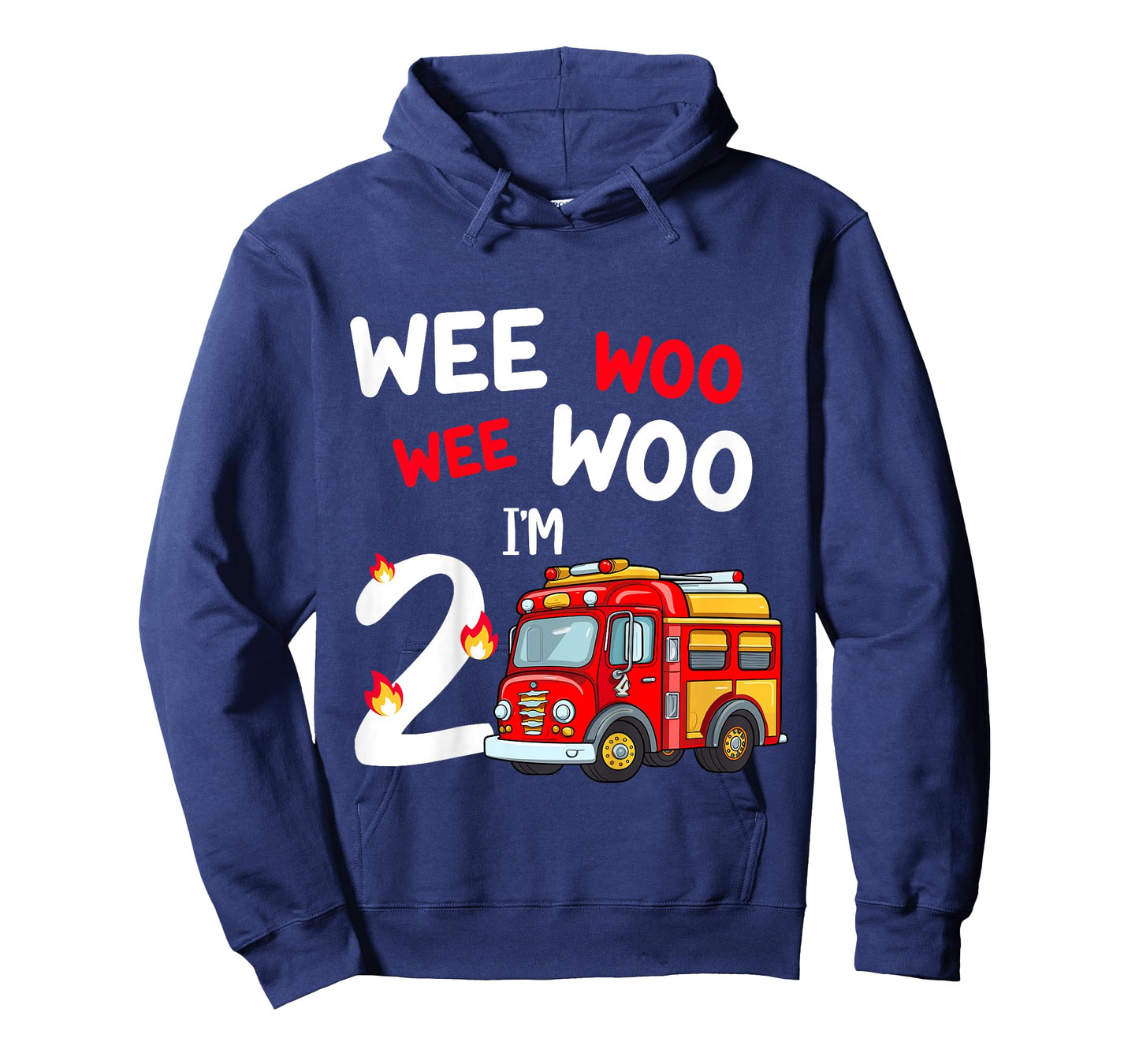 Kids Wee Woo I'm 2 Years Old Red Fire Truck Boys 2nd Birthday T-Shirt