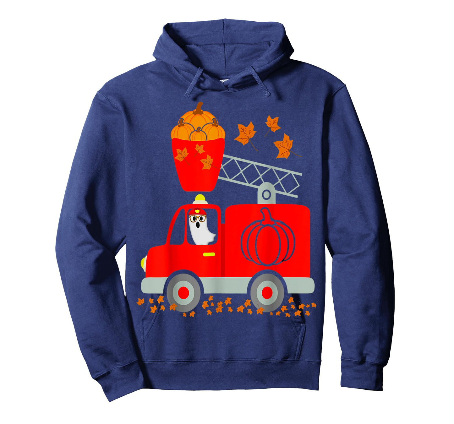 Funny Ghost Pumpkin Fire Truck Halloween For Son Kids Adult T-Shirt