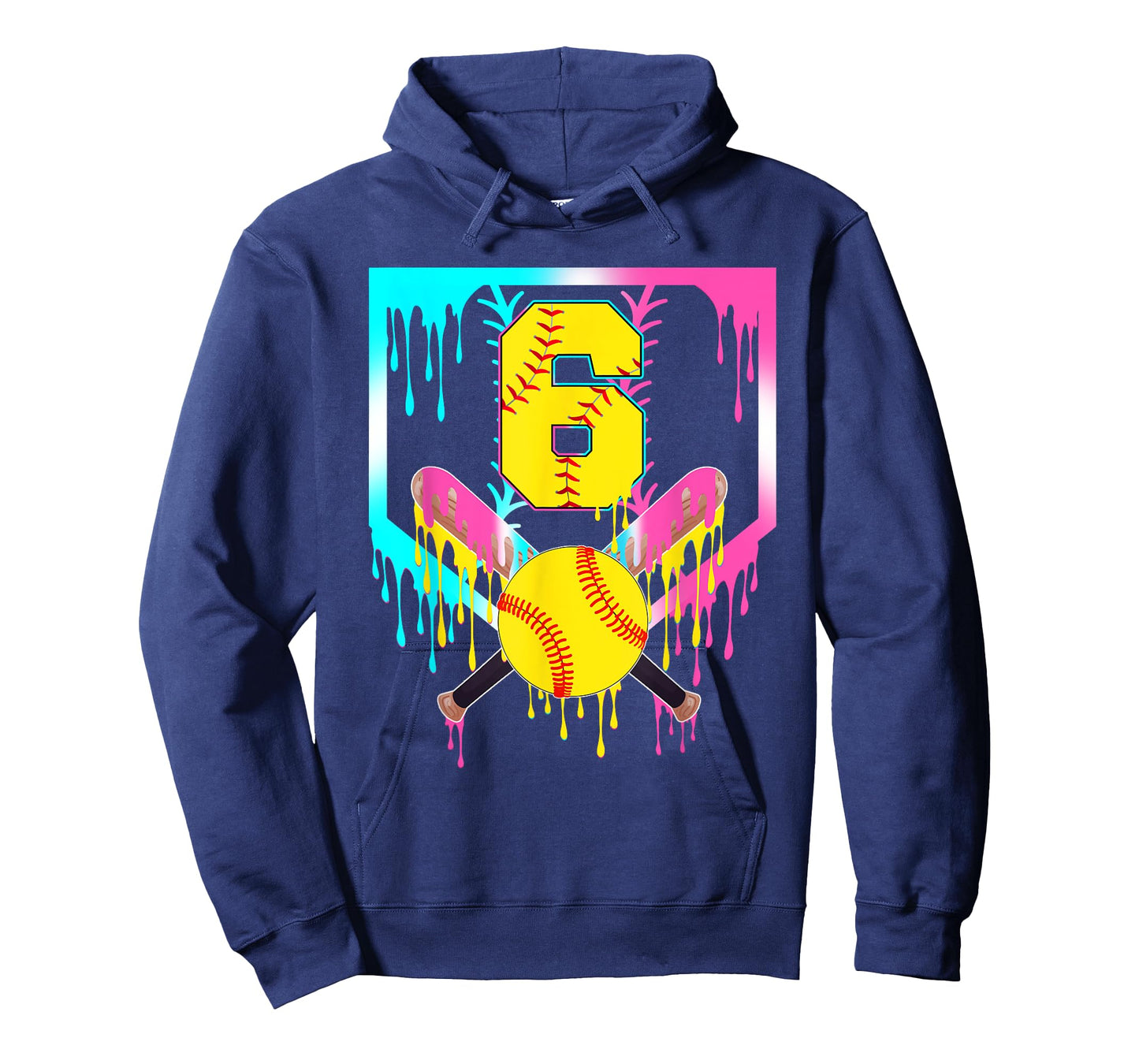 6th Bday Softball Home Plate Drip Ice Cream 6 Year Old T-Shirt