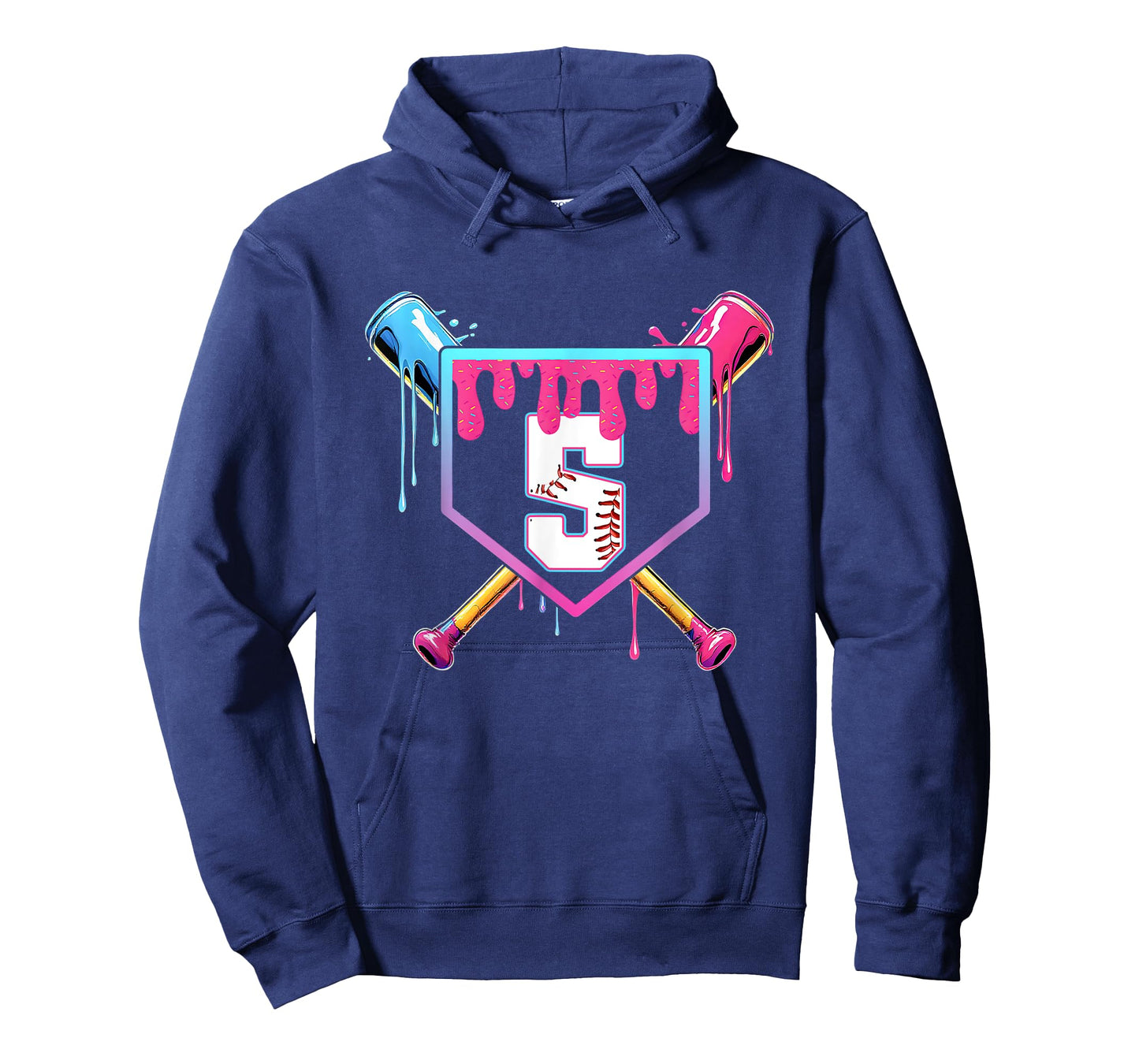 5th Birthday Ice Cream Drip Baseball Splatter 5 Years Kids T-Shirt