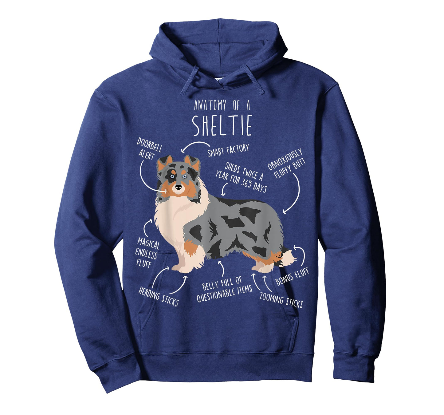 Blue Merle Sheltie Shetland Sheepdog Anatomy, Funny Cute Dog T-Shirt