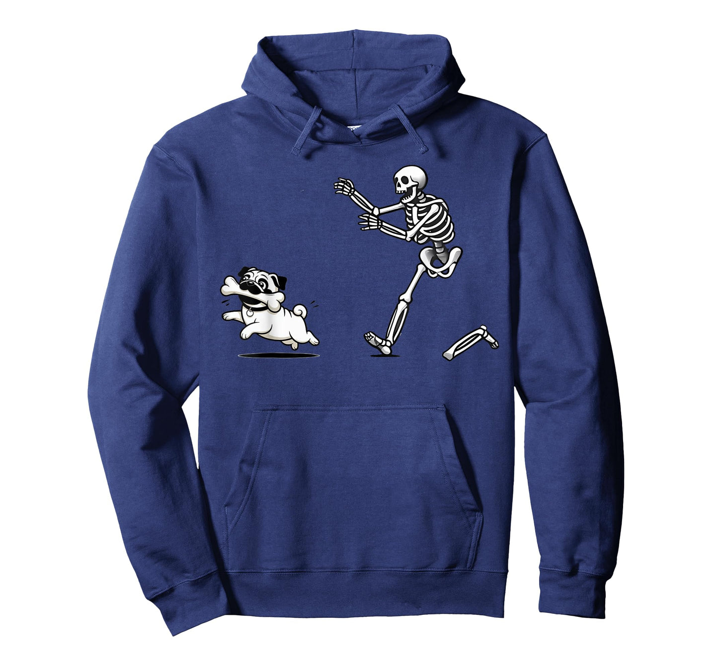 Funny Pug Dog Steals Bone from Skeleton Design T-Shirt