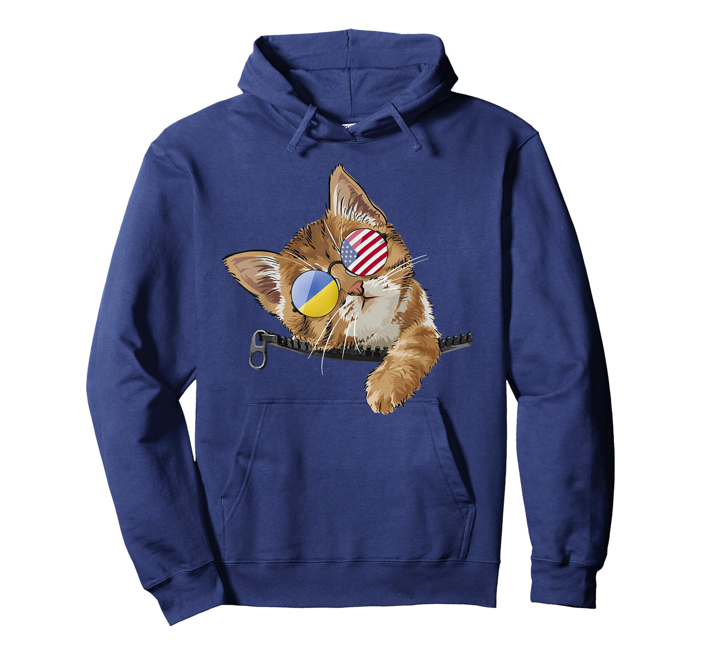 Cute Cat Kitten American Ukrainian Flag Sunglusses T-Shirt