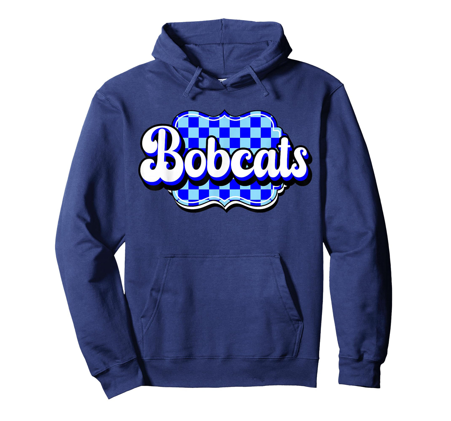 Blue Bobcats Checkered Print Blue Bobcat Pride School Spirit T-Shirt