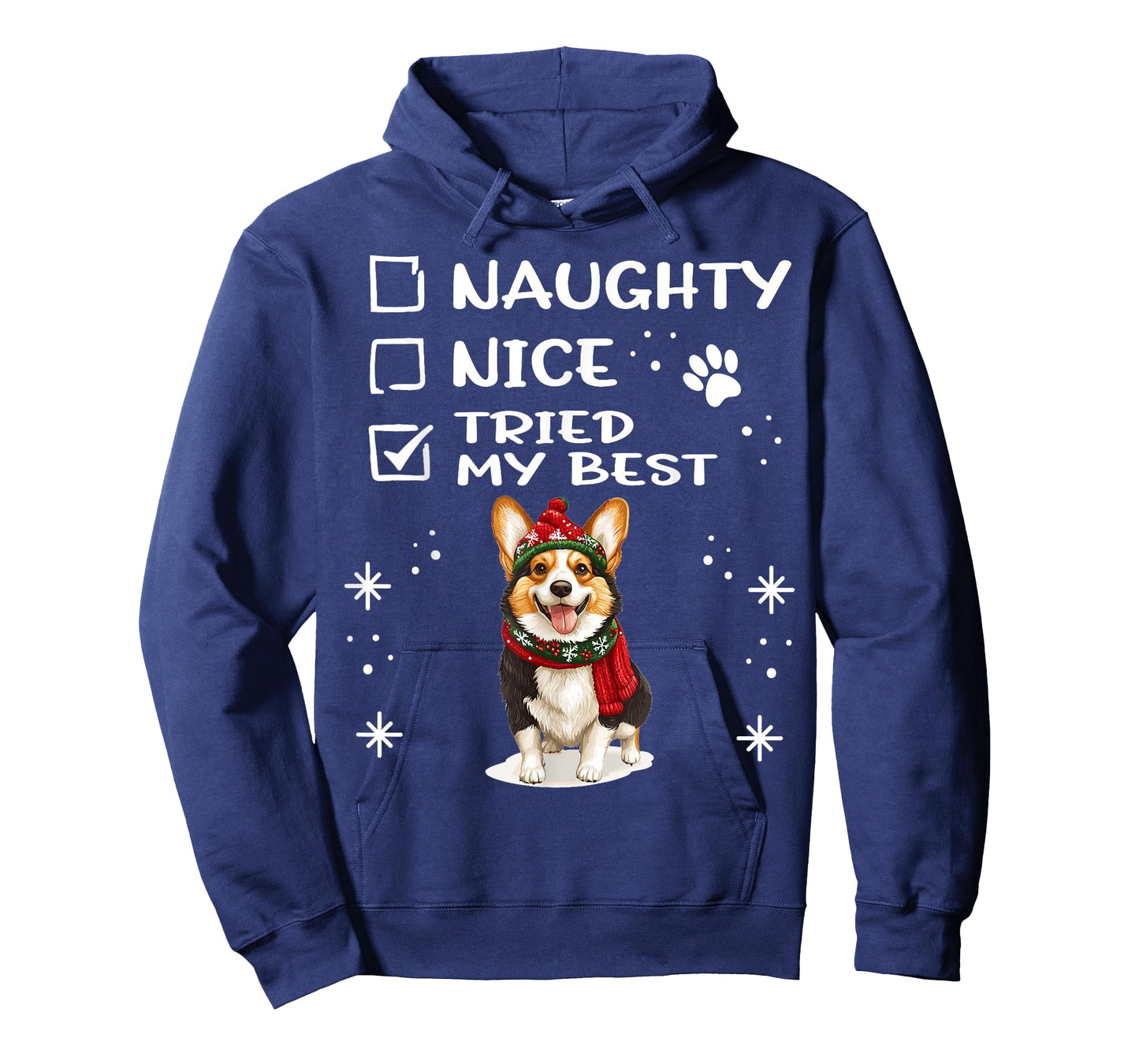 Cardigan Welsh Corgi Christmas Dog Breed Designs Unisex-Adults, Unisex-Kids T-Shirt, Black, Small, Short Sleeve, Regular Fit, Christmas, Cute, Cartoon, Naughty Nice Tried my Best