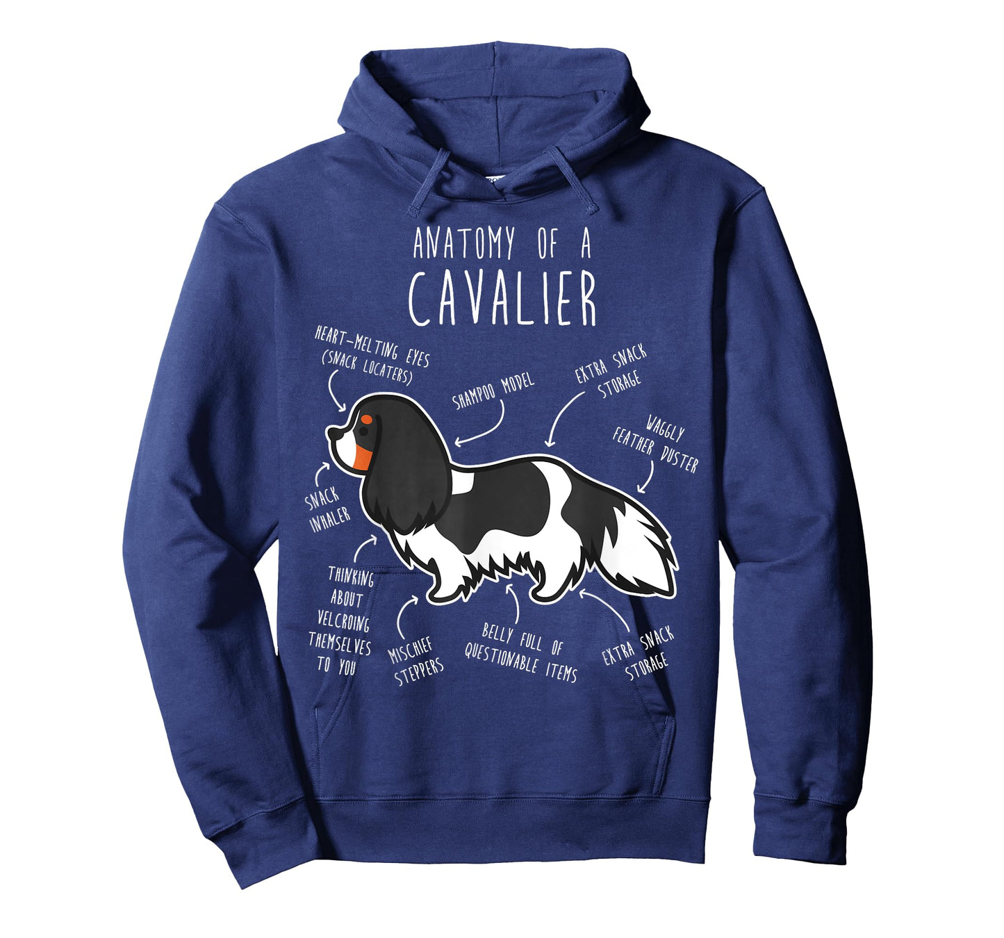 Tri-Color Cavalier King Charles Spaniel Dog Funny Anatomy Men Women Girls Kids T-Shirt